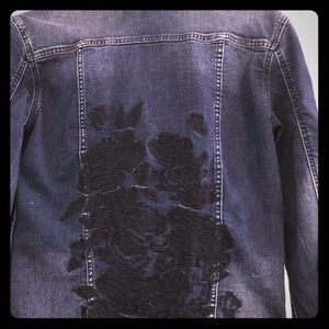 LuLaRoe Jaxon denim jacket w/ floral embroidery